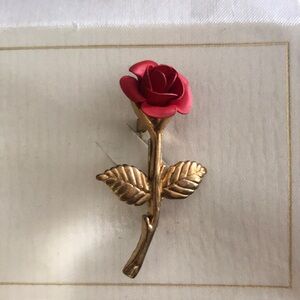 Gold and Red Rose Brooch